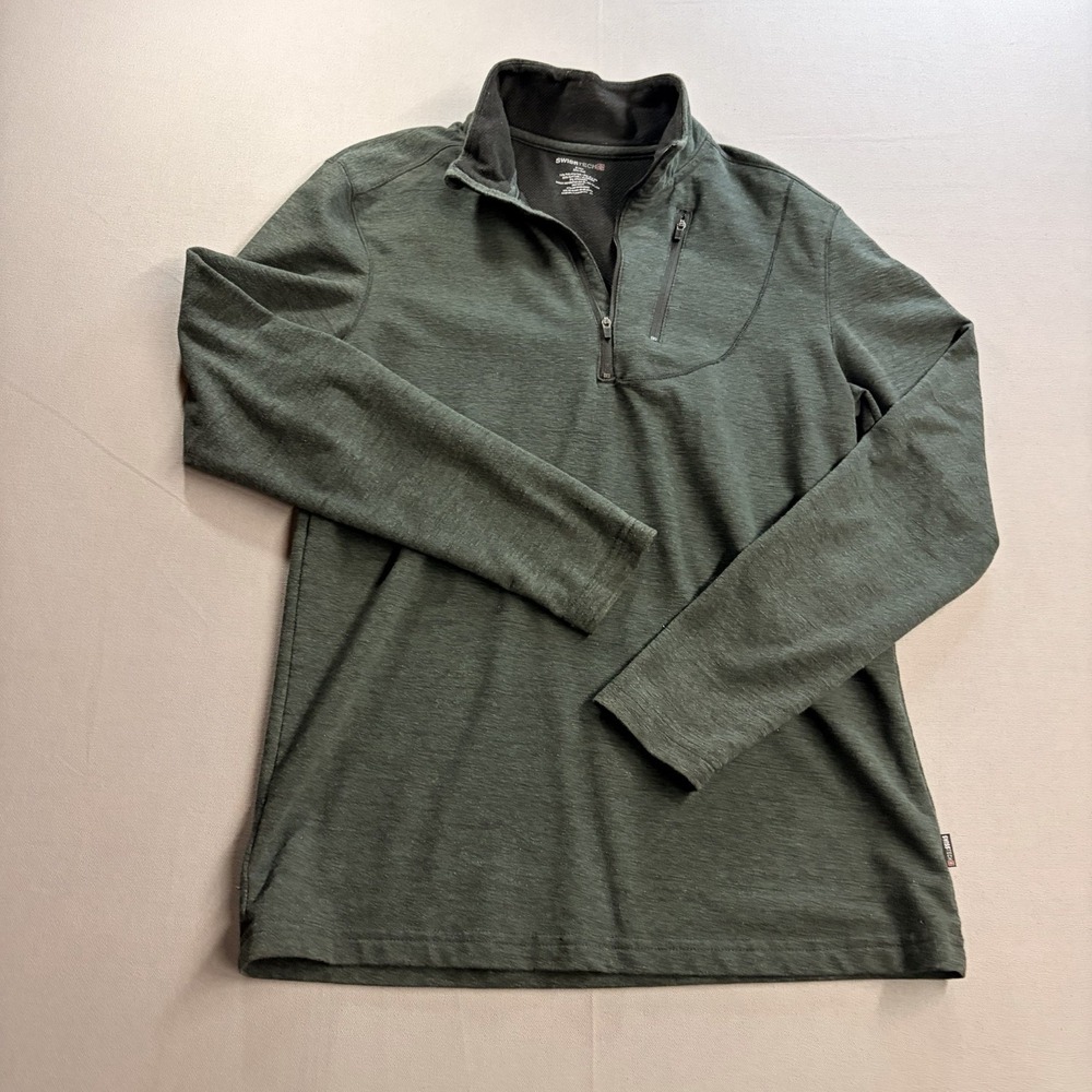 SwissTech Womens Small Green Heather Quarter Zip Pullover Chest Pocket SWMM80SS